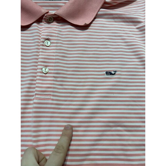 Vineyard Vines Men's Peach white stripe‎ performance stretch polo shirt Sz XXL - Picture 8 of 8